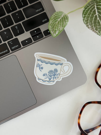 Blue Vintage Tea Cup Vinyl Sticker
