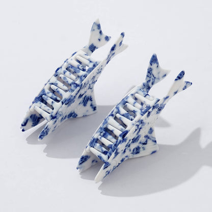 Coastal Blue Floral Fish Claw Clip - Small