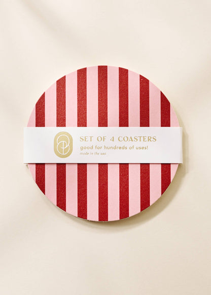 Pink and Maroon Striped Coasters