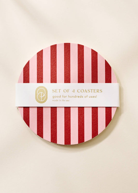 Pink and Maroon Striped Coasters