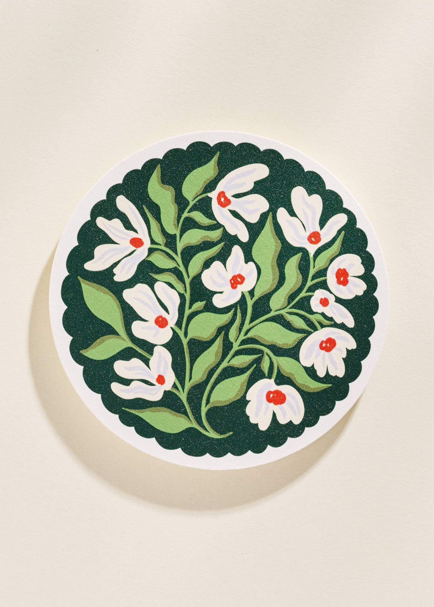 Green and Lavender Floral Scalloped Coasters