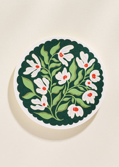 Green and Lavender Floral Scalloped Coasters