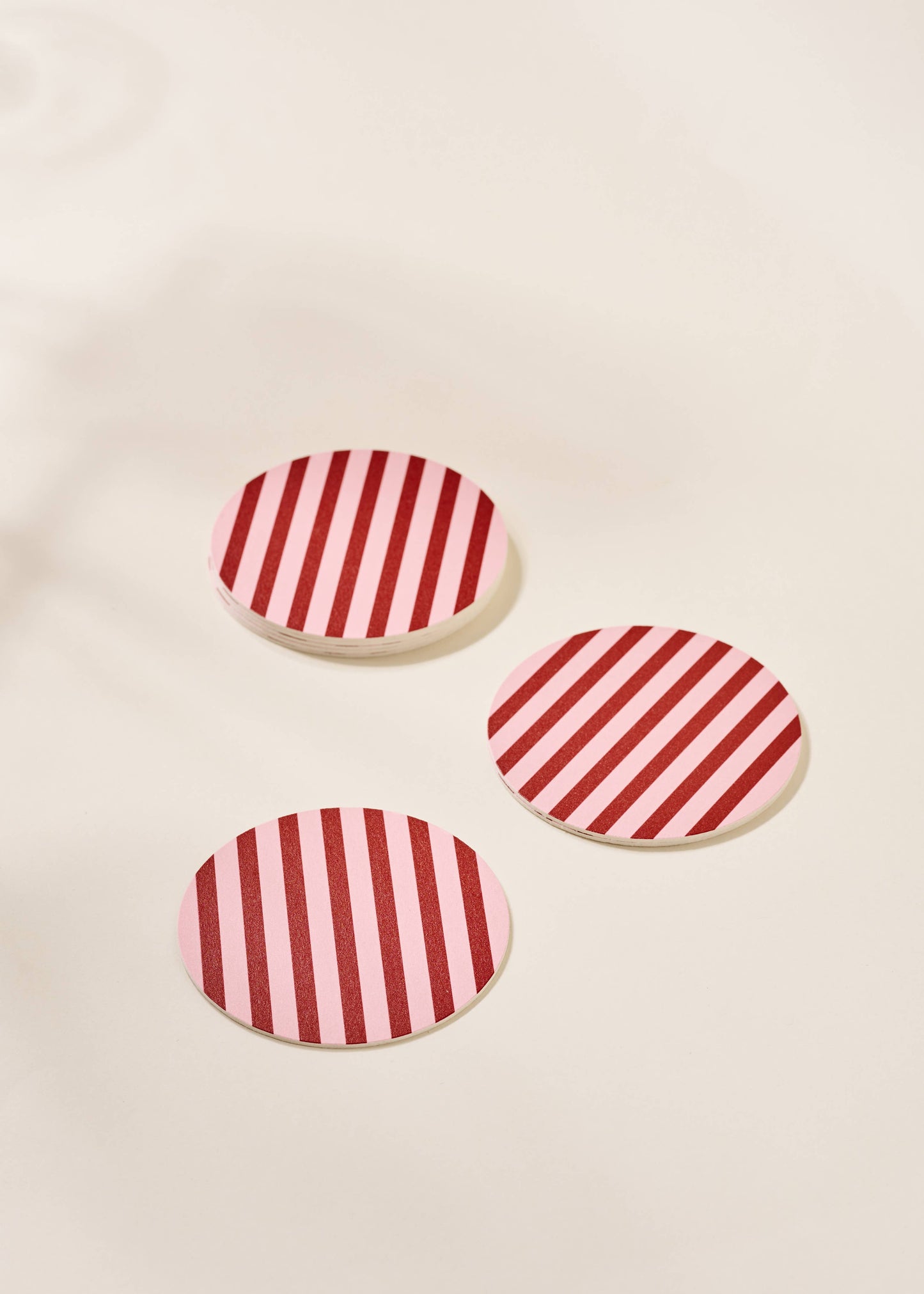 Pink and Maroon Striped Coasters