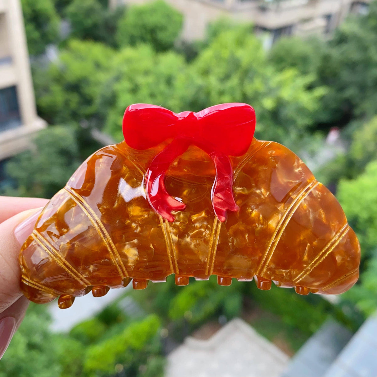 Red Bow Croissant Hair Clip