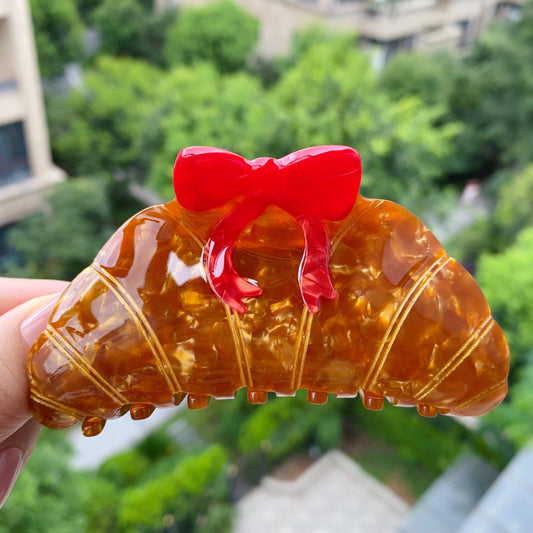 Red Bow Croissant Hair Clip