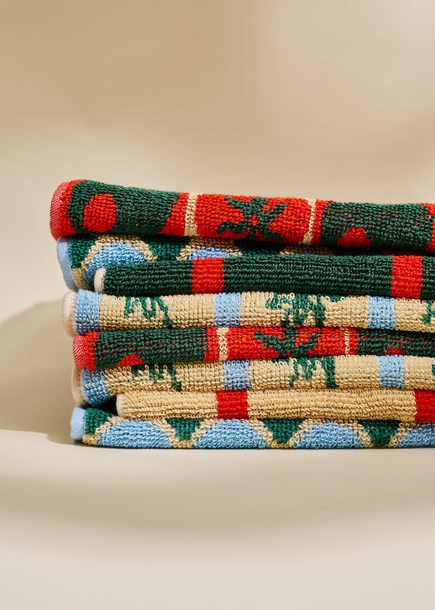 Checked Olive and Tomato Cotton Terry Cloth