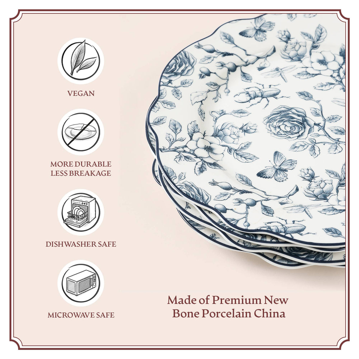 Rose Garden Salad Plates | Blue and White