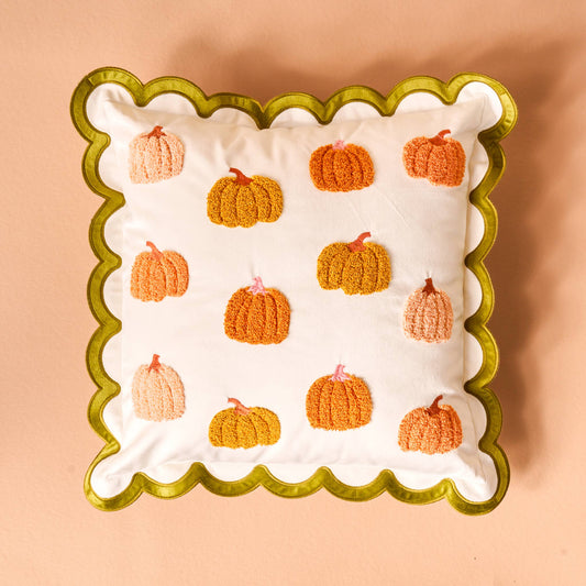 Scalloped Pumpkin Patch Throw Pillow Cover