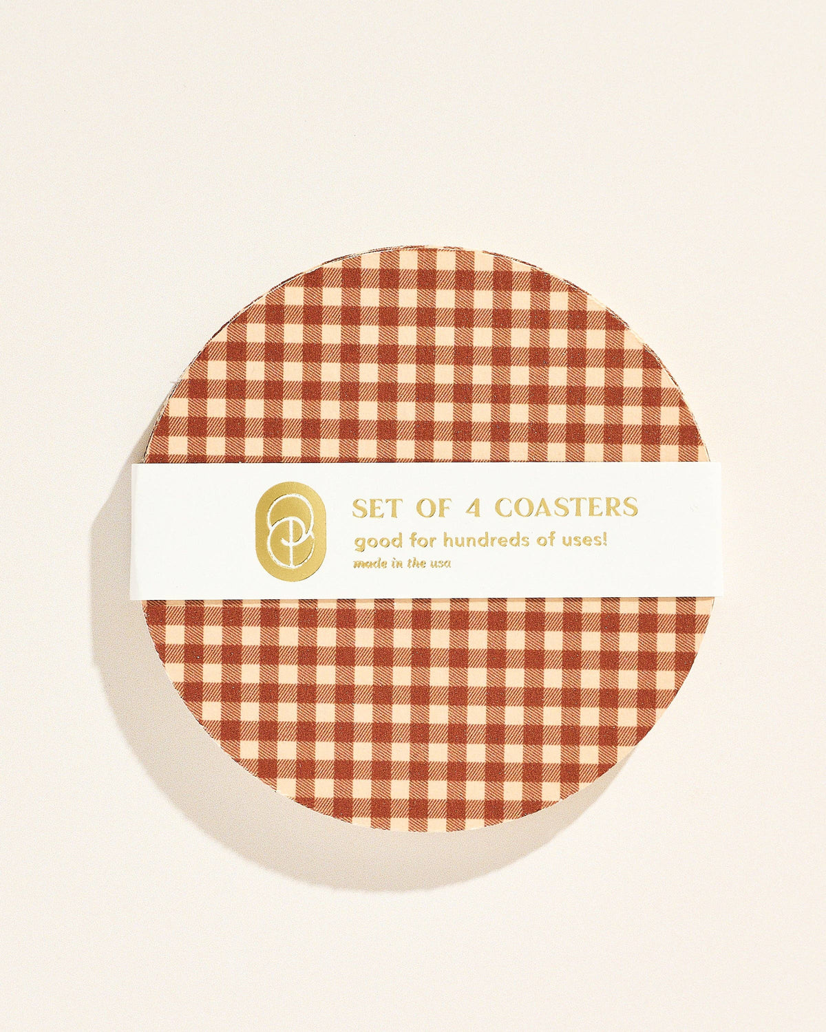 Tan Gingham Coasters - Set of 4