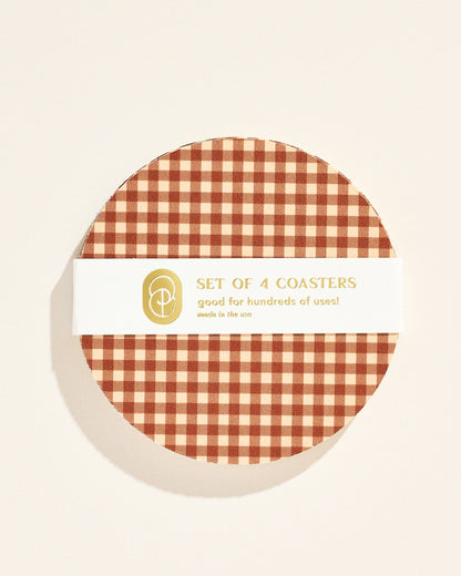 Tan Gingham Coasters - Set of 4