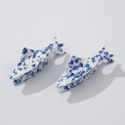 Coastal Blue Floral Fish Claw Clip - Small