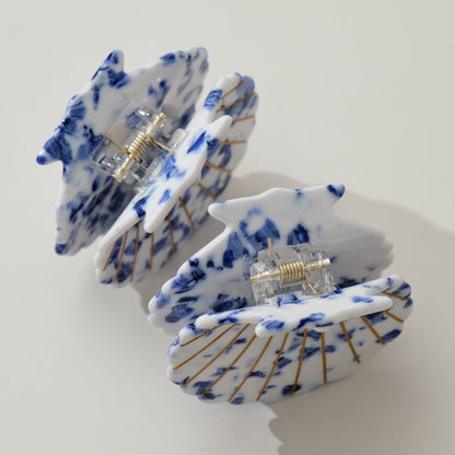Coastal Blue Pearl Seashell Claw Clip - Medium