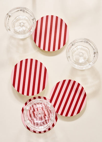 Pink and Maroon Striped Coasters